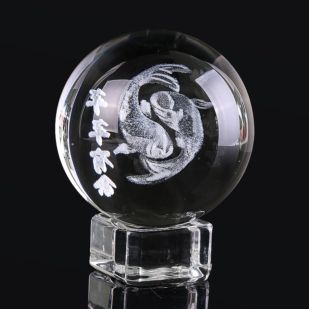 Paper Weight Crystal - 50mm 3D kazınmış kristal top şanslı
