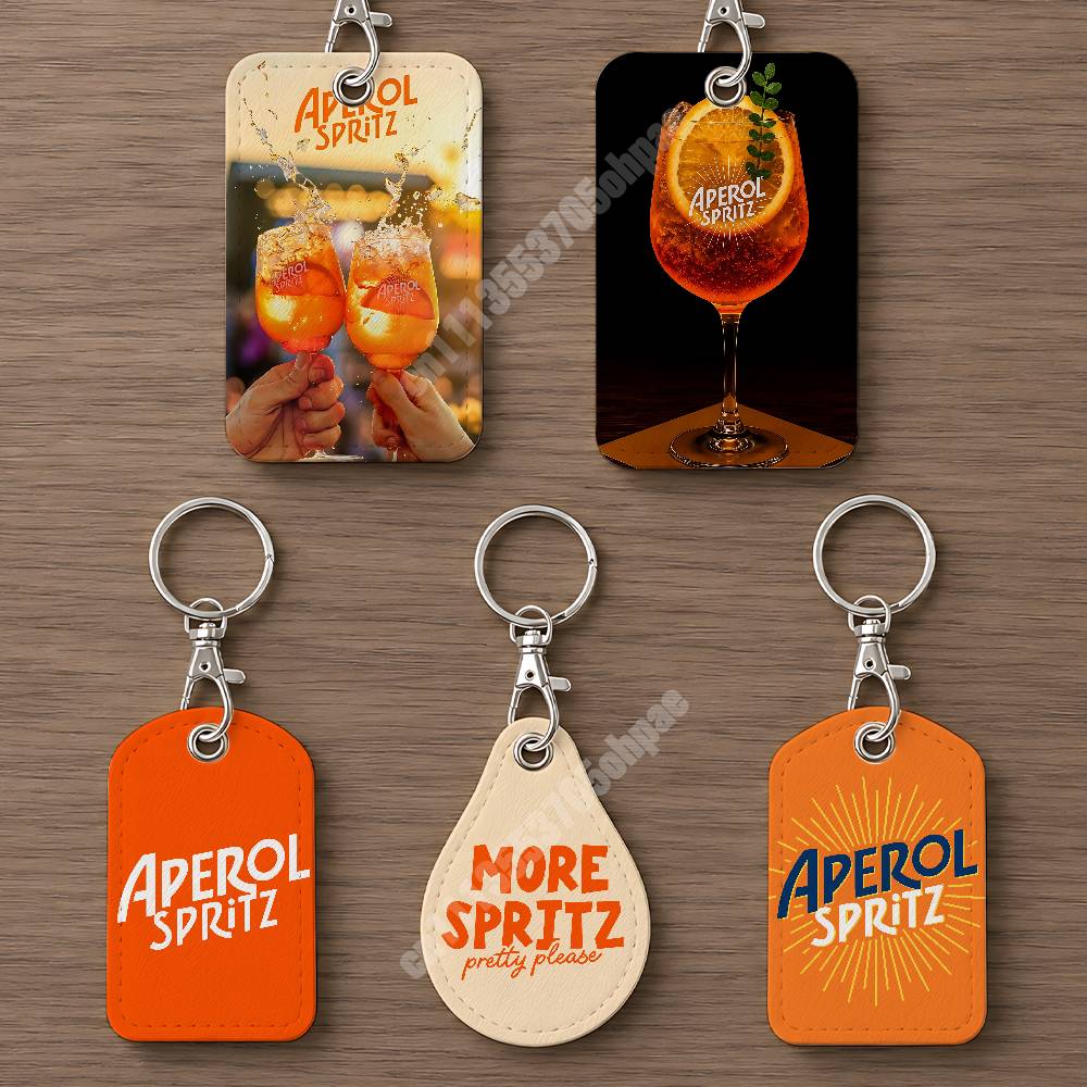 Index Card Holder - Turuncu Prosecco A-Aperol S-Spritz Deri Anahtarlık
