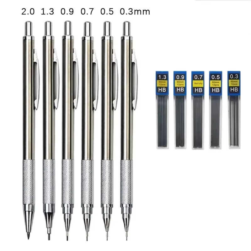 Mechanical Pencil 0.3 - Metal Mekanik Kalem Seti 0.3/0.5/0.7/0.9/1.3/2.0mm Çizim